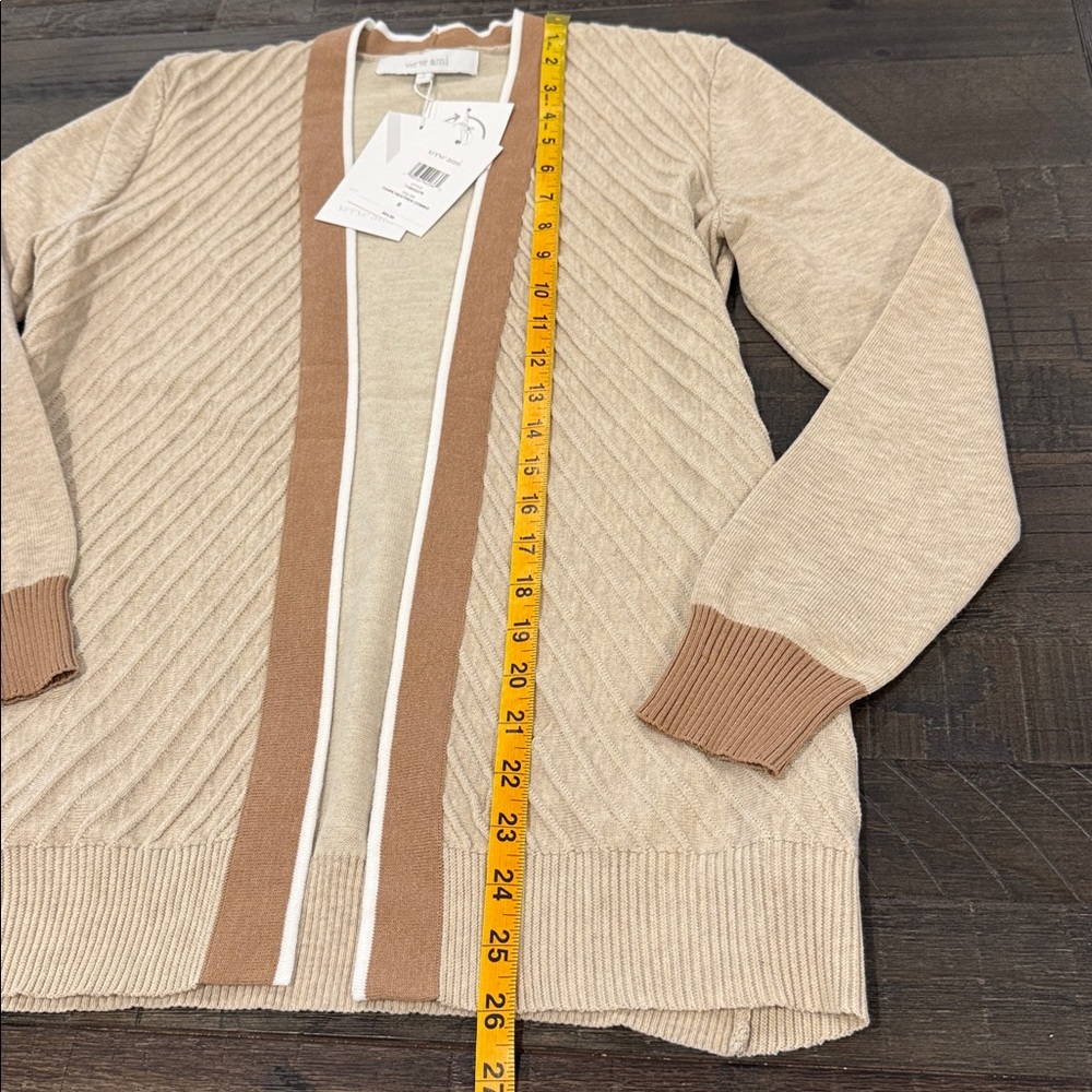 Verve Ami Cardigan Fawn Heather Combo Tan Stripe Ribbed Long Sleeve S - Picture 12 of 16